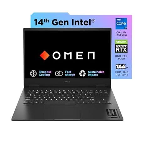 HP OMEN, 14th Gen Intel Core i7-14650HX, 8GB NVIDIA RTX 4060, 16GB DDR5, 1TB SSD, (Win11, Office21, Black, 2.39kg), 144Hz, IPS, 16.1-inch(40.9cm) Gaming Laptop, Tempest Cooling, Backlit KB, wf1096TX